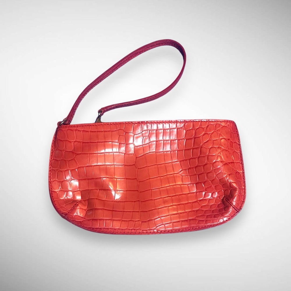 Talbots Croc Crocodile Embossed Leather Zip Clutch Bag Wristlet